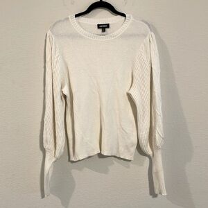 Express Women Cable Knit Sweater XL White Dolman Statement Sleeve Cottagecore